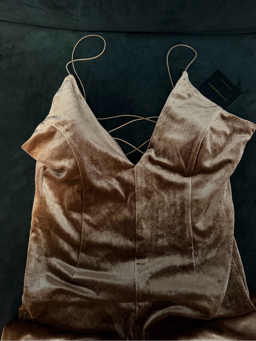 JLUXLABEL Chocolate Brown Velvet Lace-Up jumpsuit with Thin Straps